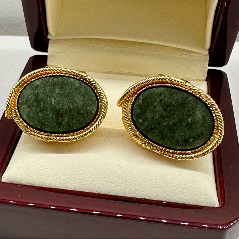 Destino Vintage Green Jasper Cuff Links